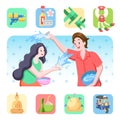 Cute Songkran Festival elements cartoon illustration