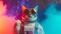 Cute space cat dressed in astronaut suit with sunglasses in studio with a colorful. AI Generative Royalty Free Stock Photo
