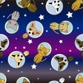 Cute Space Cats And Dogs Background Pattern Seamless