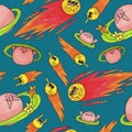 Cute space pattern for kids. Comets and saturn