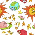 Cute space pattern for kids. Planets and sun