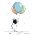 Cute spaceman keeps a balloons