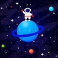 Astronaut standing on a planet in space. Vector cute cartoon illustration. Royalty Free Stock Photo