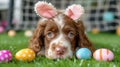 Cute spaniel dog with easter eggs Royalty Free Stock Photo