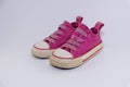 Cute sparkly pink kids shoes with laces , side view