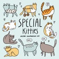 Cute special cats cartoon vector set