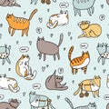Cute special cats vector seamless pattern