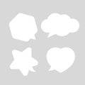 Cute speech bubble white isolated on grey, chatting symbol, star, heart shape, hexagon and cloud speech bubble white color for