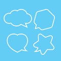 Cute speech bubble white isolated on light blue, chatting symbol, star, heart shape, hexagon and cloud speech bubble white color