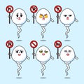 Cute sperm cartoon character holding traffic sign