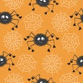 Cute spiders and spider webs. Halloween seamless pattern Royalty Free Stock Photo
