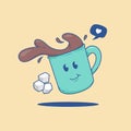 Cute spilling coffee mug vector cartoon illustration Royalty Free Stock Photo