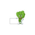Cute spinach cartoon character with a board