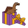 cute spinosaurus in giftbox present
