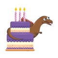 cute spinosaurus with sweet cake