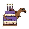 cute spinosaurus with sweet cake