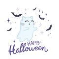 cute spirit flying cats. Pets for Halloween. A cartoon creepy children's character.