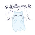 cute spirit flying cats. Pets for Halloween. A cartoon creepy children's character.