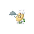 Cute split bean as a Chef with hat and tray cartoon style design Royalty Free Stock Photo