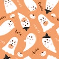 cute spooky ghost pattern on orange background Royalty Free Stock Photo