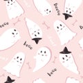 cute spooky ghost pattern on pink background Royalty Free Stock Photo