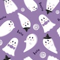 cute spooky ghost pattern on purple background