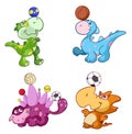 Cute sport baby dinos playing with a ball