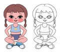cute sports girl, cute, girl, child, coloring page