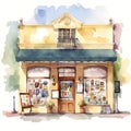 Cute sports shop, AI generative watercolor illustration,