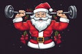 cute sporty santa claus with barbell AI generated