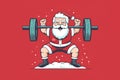 cute sporty santa claus with barbell