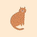 Cute spotted cat hand drawn vector illustration. Funny domestic animal in flat style for kids logo. Royalty Free Stock Photo