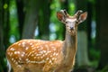 Cute spotted fallow deer in forest