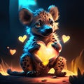 Cute Spotted Hyena hugging heart Cute baby hyena with a heart in his hand. Digital painting. Generative AI Royalty Free Stock Photo