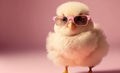 Cute spring baby chick wearing cool sunglasses. Generative ai