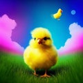 Cute spring baby chick wearing cool sunglasses. Generative ai