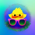 Cute spring baby chick wearing cool sunglasses. Generative ai