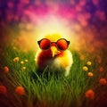 Cute spring baby chick wearing cool sunglasses. Generative ai