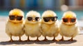 Cute spring baby chick wearing cool sunglasses.Generative AI