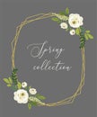 Cute Spring collection floral background with bouquets of rustic white roses flowers and green leaves branches Royalty Free Stock Photo