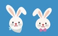Cute spring Easter white bunny head flat stock vector illustration. Royalty Free Stock Photo