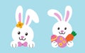 Cute spring Easter white bunny head flat stock vector illustration. Royalty Free Stock Photo