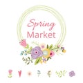 Cute spring floral wreath Text Spring Market Vector illustration Flower hand drawn decor