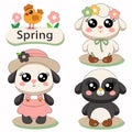 Cute spring lamb, chick, and penguin illustrations Royalty Free Stock Photo