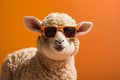 A cute spring lamb wearing sunglasses. Studio shot against a bright background. Generative ai Royalty Free Stock Photo