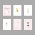 Cute spring postcards with hand drawn springtime elements