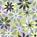 Abstract multicolor transparent layered daisies seamless pattern