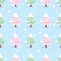 Cute of Spruce trees or Christmas tree with snow, pastel colour, vector seamless pattern. The concept for Christmas and winter Royalty Free Stock Photo