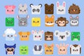 Cute square animal faces. Cartoom heads of characters. Set icons of cat, panda, pig, owl nand crocodile. Minimal simple Royalty Free Stock Photo