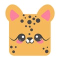 Cute square cheetah face. Cartoon head of animal character. Minimal simple design. Vector illustration Royalty Free Stock Photo